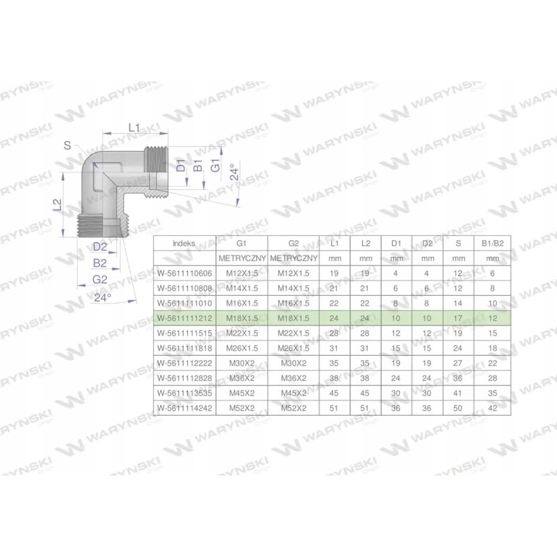 Metric hydraulic elbow bb m18x1 5 12l xw