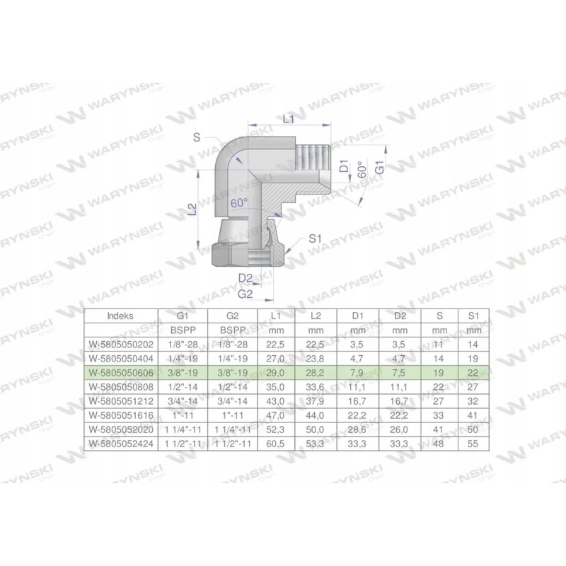 Inch hydraulic elbow AB 3 8 BSP Waryn
