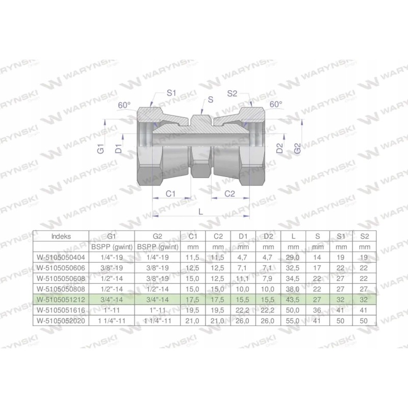 Inch hydraulic connector aa 3 4 bsp waryn