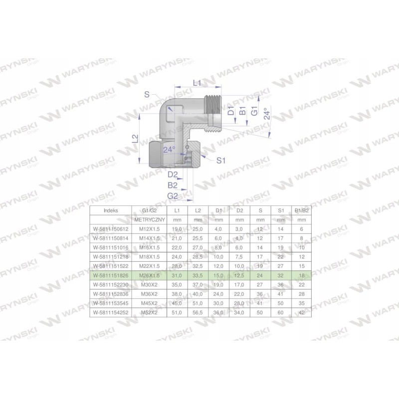 Hydraulic elbow ab m26x1 5 18l xevw