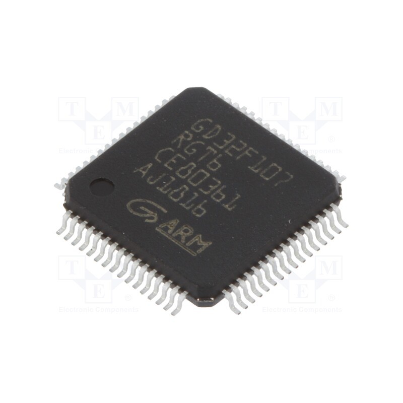 1 pcs x GIGADEVICE - GD32F107RGT6 - IC: ARM microcontroller, LQFP64, 10kBSRAM,1MBFLASH, 3.3VDC