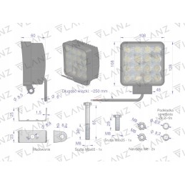 Square work lamp 48w 16 LED glanz