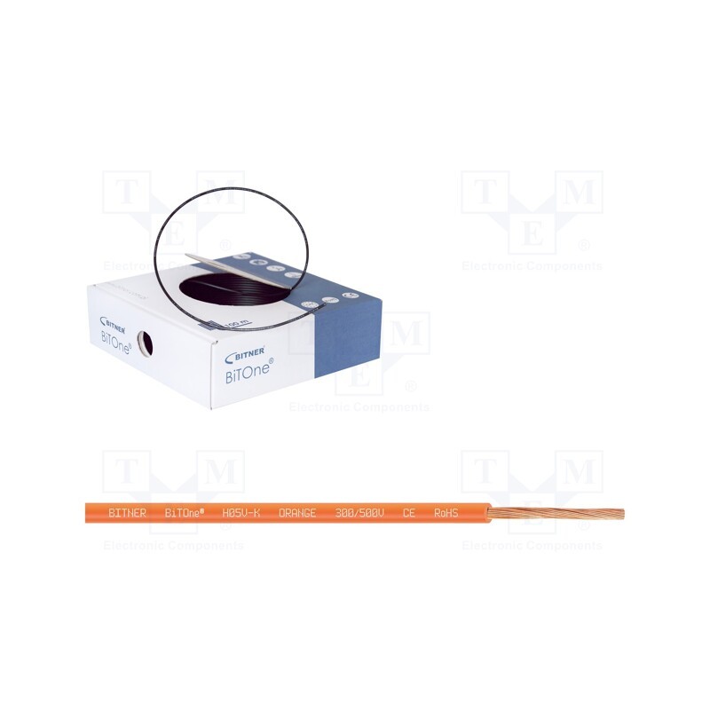 100 m x BITNER - IG2051.04 - Wire, BiTOne,H05V-K, stranded, Cu, 0.75mm2, PVC, orange, 300V,500V