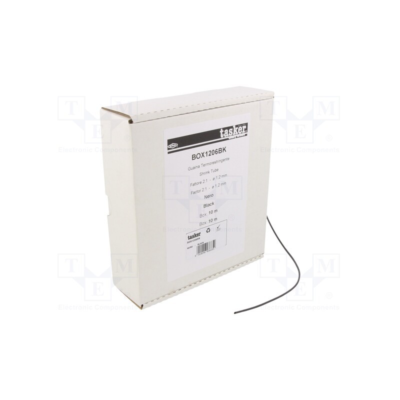 1 pcs x TASKER - BOX 1206 BK - Heat shrink sleeve, glueless, 2: 1, 1.2mm, L: 10m, black