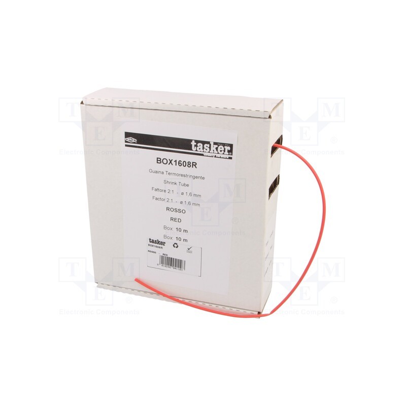 1 pcs x TASKER - BOX 1608 R - Heat shrink sleeve, glueless, 2: 1, 1.6mm, L: 10m, red, polyolefine