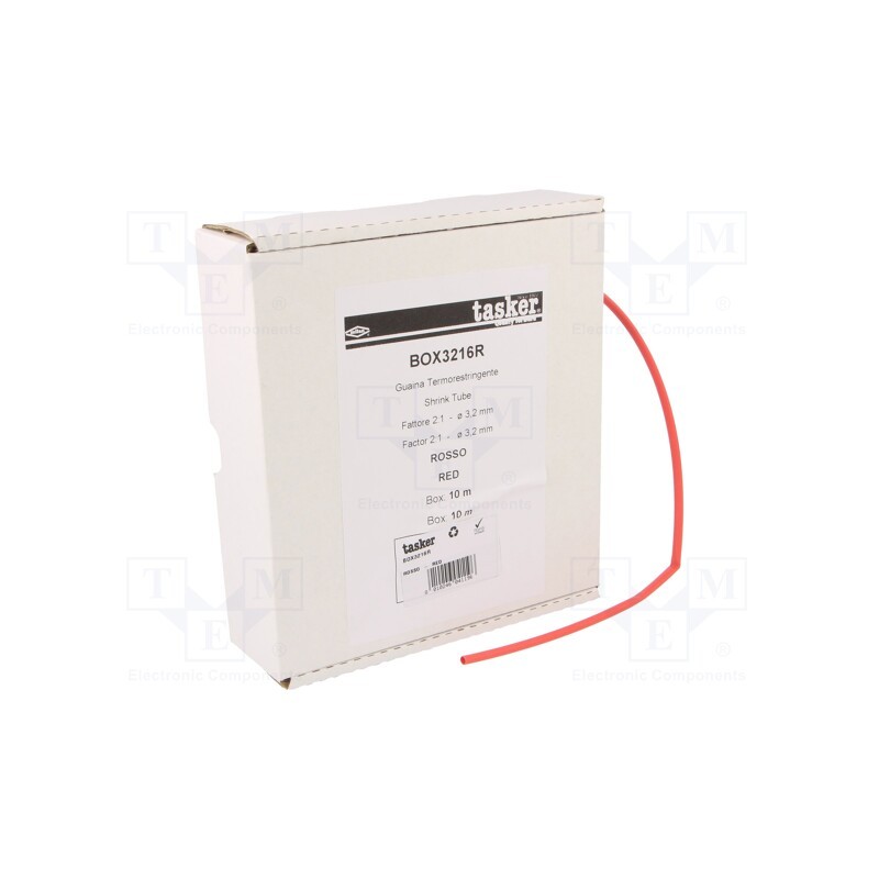 1 pcs x TASKER - BOX 3216 R - Heat shrink sleeve, glueless, 2: 1, 3.2mm, L: 10m, red, polyolefine