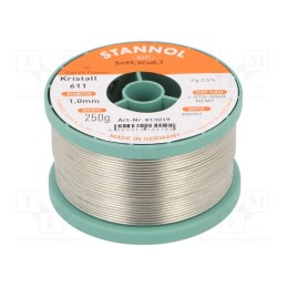 1 pcs x STANNOL - 813019 - Soldering wire, Sn99,3Cu0,7, 1mm, 250g, lead free, reel, 2.5%