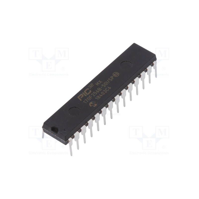 1 pcs x MICROCHIP TECHNOLOGY - PIC32MX170F256B-50I/SP - IC: PIC microcontroller, 256kB, 2.3÷3.6VDC, THT, DIP28, PIC32