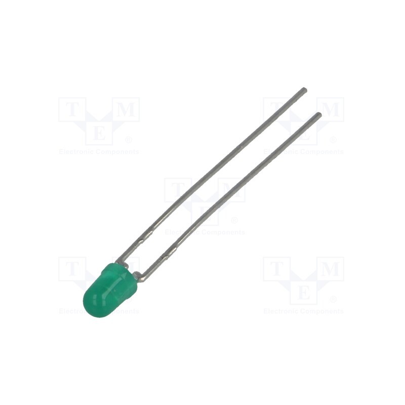 2 pcs x BROADCOM (AVAGO) - HLMP-1503-D0002 - LED, 3mm, green, 4.2mcd, 60°, Front: convex, 1.5÷2.7V, No.of term: 2