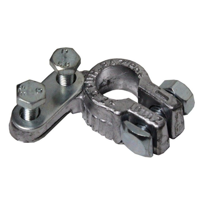 Lead clamp, screw-on terminal for batteries