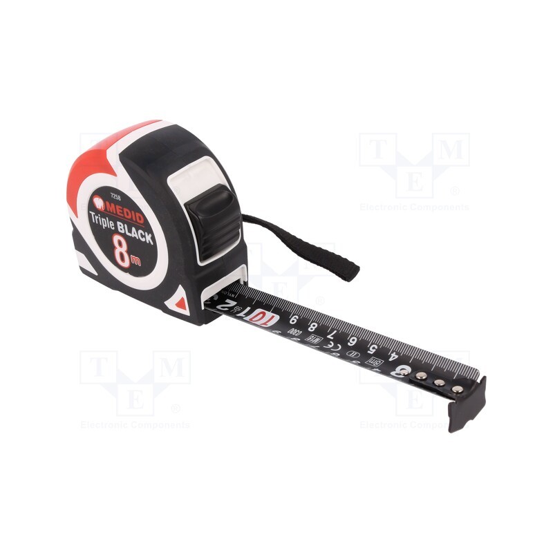 1 pcs x MEDID - 7258 - Measuring tape, L: 8m, Width: 25mm, Enclos.mat: ABS,elastolan