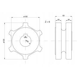 Spreader drive socket wheel, keyway 10 mm, 6 teeth