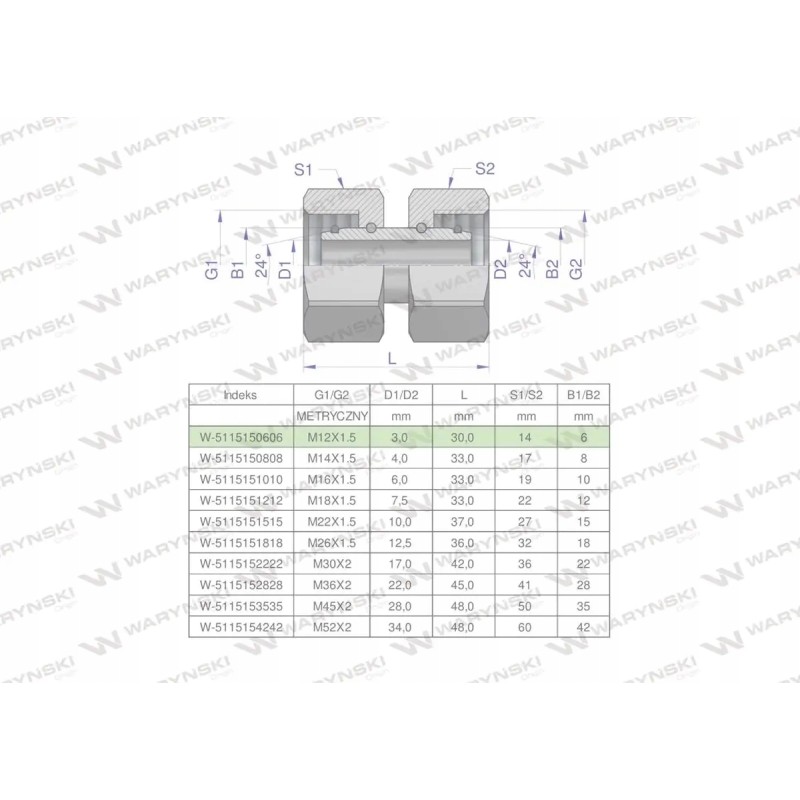 Metric hydraulic connector aa m12x1 5 06l wary