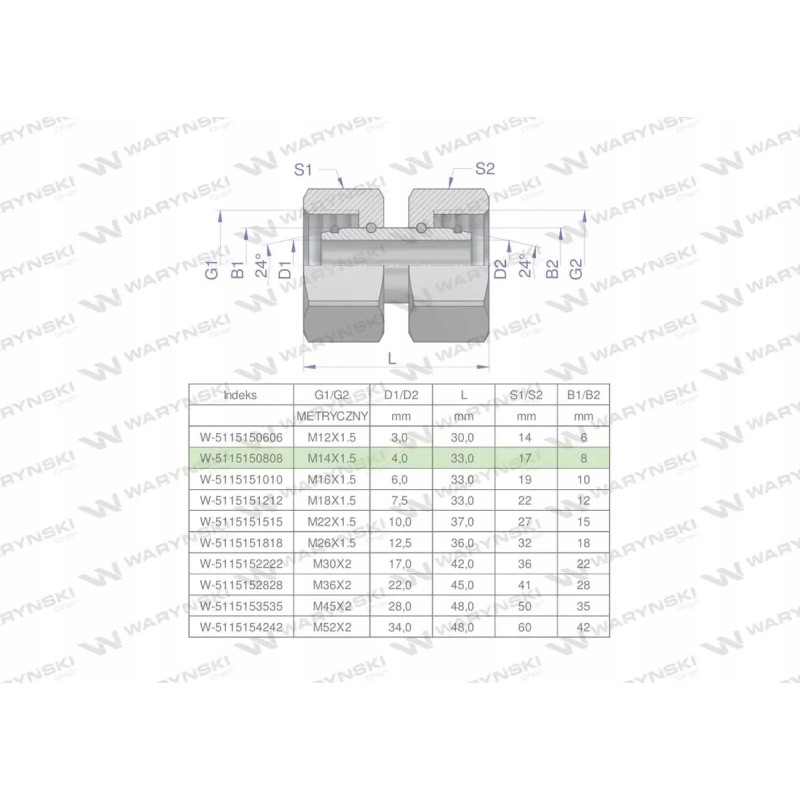 Metric hydraulic connector aa m14x1 5 08l wary