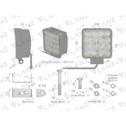 Square work lamp 48w 16 LED glanz