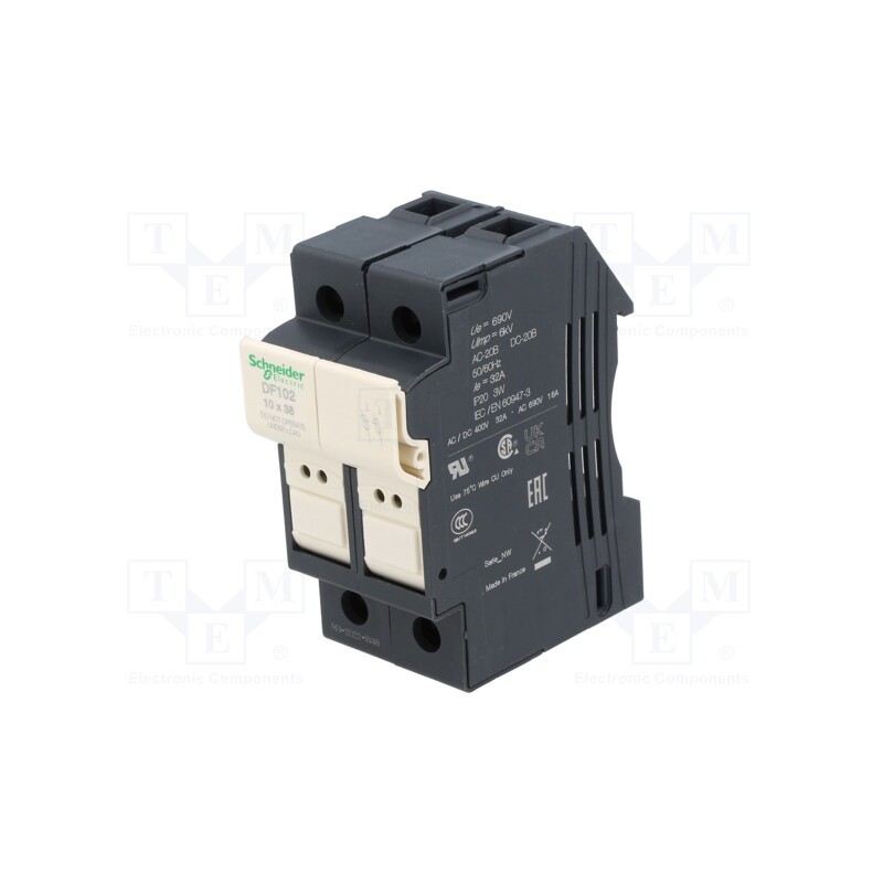 1 pcs x SCHNEIDER ELECTRIC - DF102 - Fuse base, for DIN rail mounting, Poles: 2