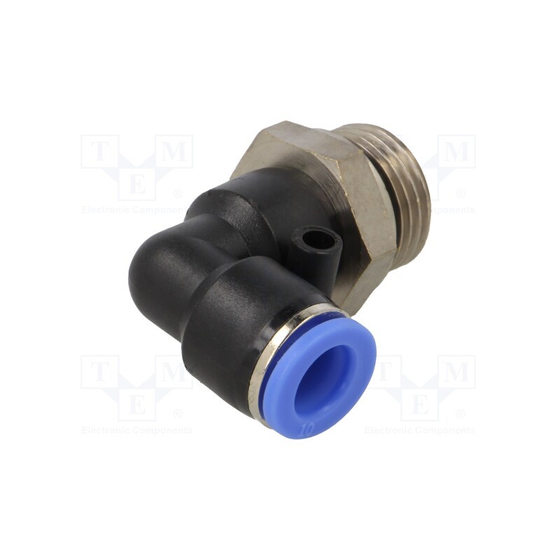 1 pcs x PNEUMAT-125.012-10 - Push-in fitting, angled, -0.95÷15bar, PBT, Thread: G 1/2', 0÷60°C