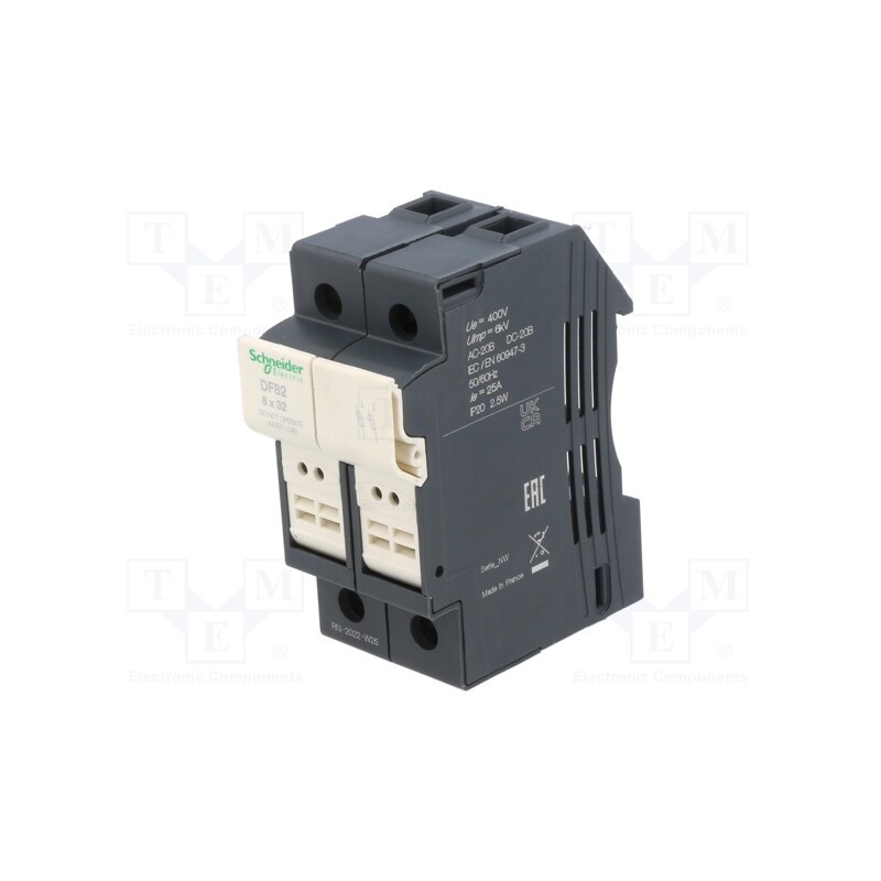 1 pcs x SCHNEIDER ELECTRIC - DF82 - Fuse base, for DIN rail mounting, Poles: 2