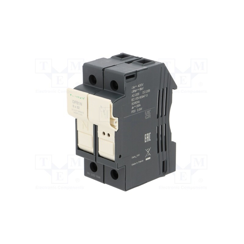 1 pcs x SCHNEIDER ELECTRIC - DF81N - Fuse base, for DIN rail mounting, Poles: 1+N