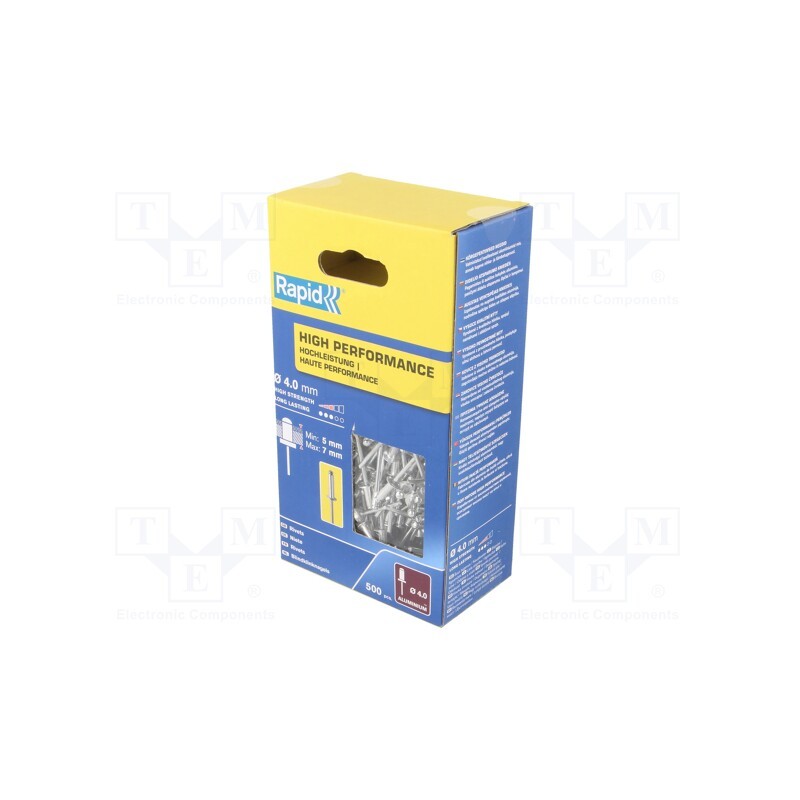 1 pcg x RAPID - 5001433 - Rivet, aluminium, Rivet diam: 4mm, L.rivet: 10mm, 500pcs.