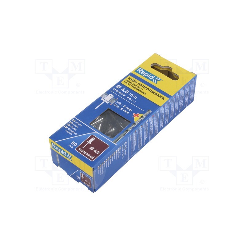 1 pcg x RAPID - 5000384 - Rivet, aluminium, Rivet diam: 4mm, L.rivet: 12mm, 50pcs.