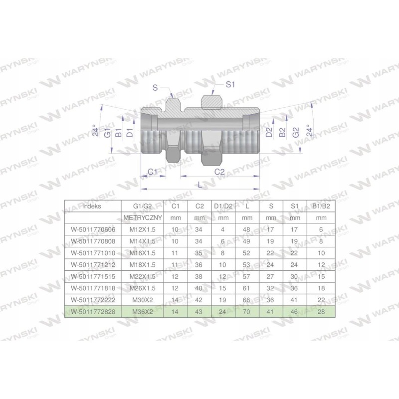 Metric bulkhead hydraulic connector BB M36x2