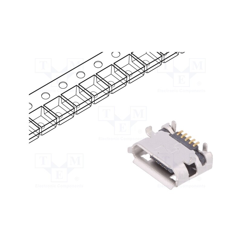 5 pcs x Amphenol Communications Solutions - 10118194-0001LF - Socket, USB B micro, on PCBs, SMT,THT, PIN: 5, horizontal, USB 2.0