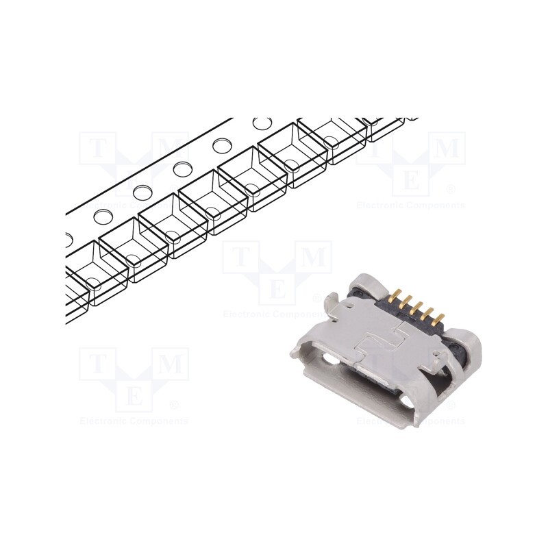 5 pcs x Amphenol Communications Solutions - 10118193-0001LF - Socket, USB B micro, on PCBs, SMT,THT, PIN: 5, horizontal, USB 2.0