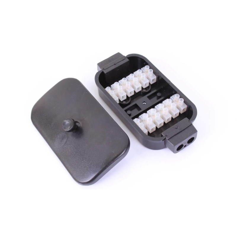 Black electrical box with 12 connectors