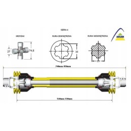 PTO shaft 510 720mm 460nm splined