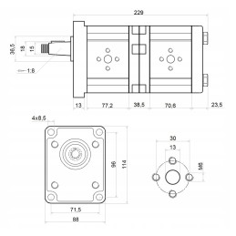 2-section left gear pump, 20 16 cm3 hydrolider