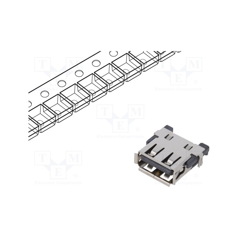 5 pcs x Global Connector Technology (GCT) - USB1055-GF-L-A - Socket, USB A, SMT, PIN: 4, horizontal, middle board mount, USB 2.0