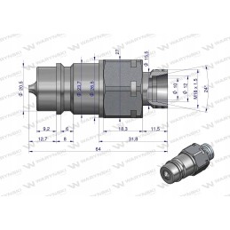 Hydraulic quick connector plug M18x1 5 euros