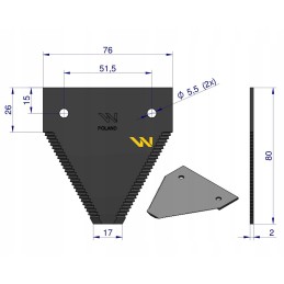 Harvesting knife 80x76x2 7mm hole 6 5 Warynski