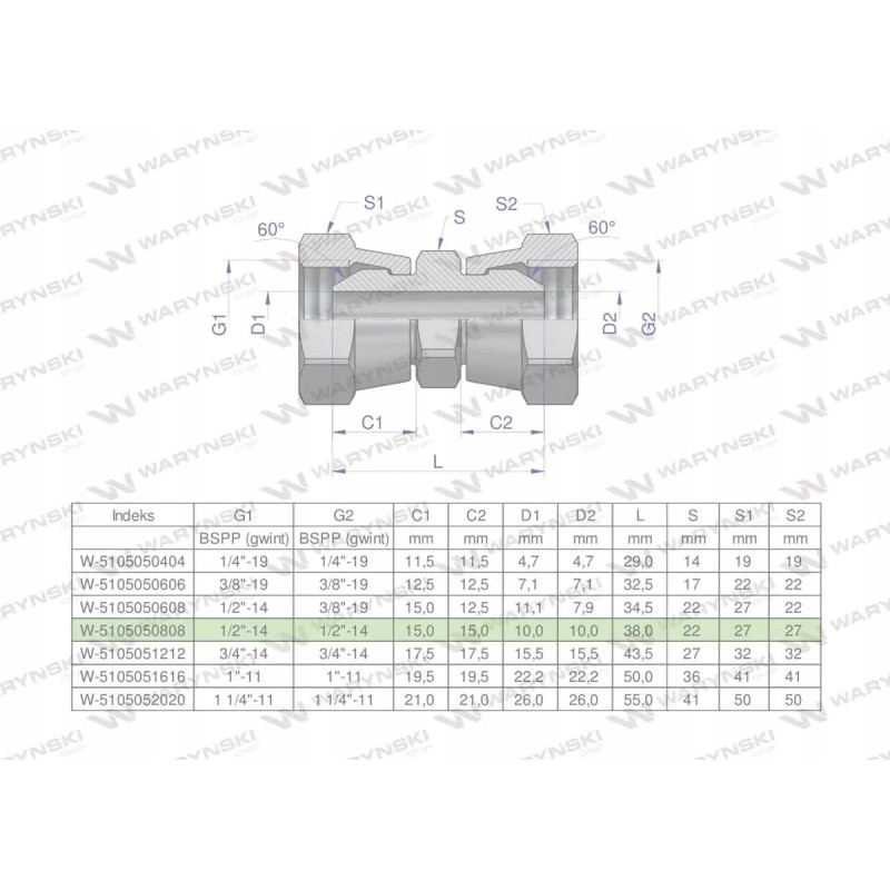 Inch hydraulic connector aa 1 2 bsp waryn