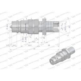 Hydraulic quick connector, long plug, m20x1, 5 studs