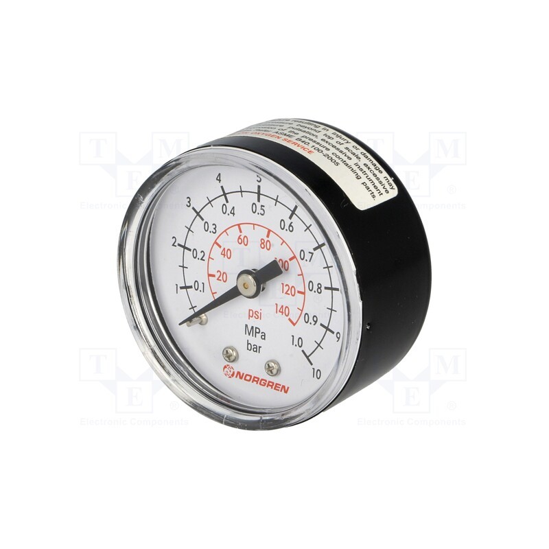 1 pcs x NORGREN HERION-18-015-013 - Manometer, 0÷10bar, Mat: plastic, Thread: BSP 1/8', outside, 50mm