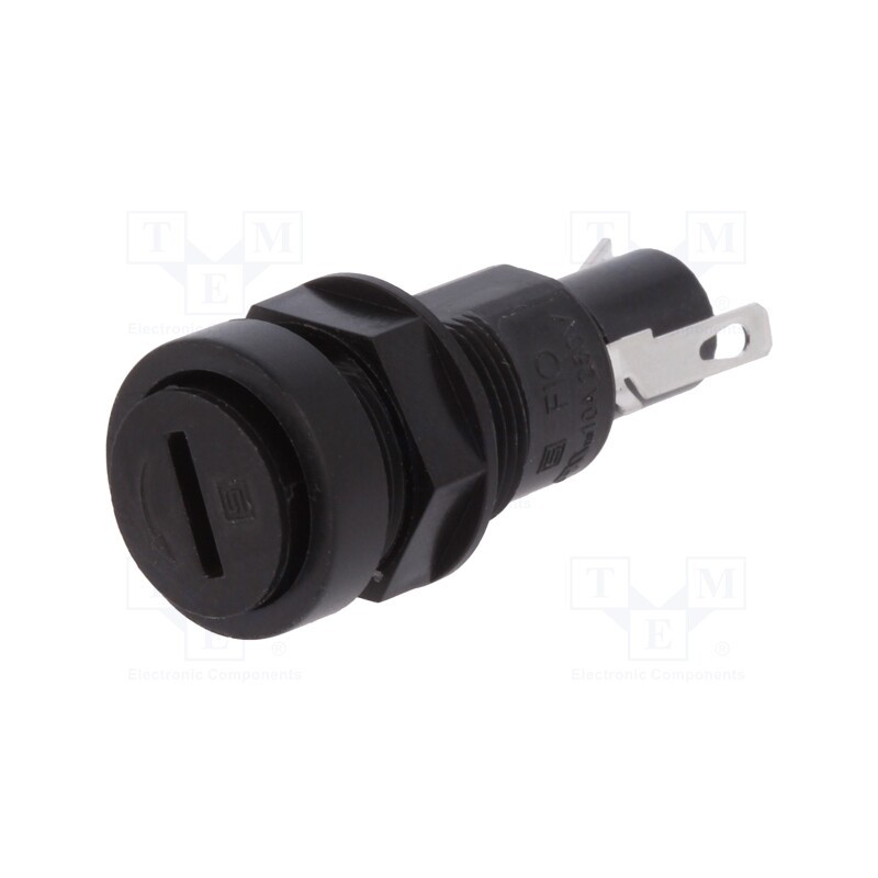 1 pcs x SCHURTER - 31.1381 - Fuse holder, cylindrical fuses, 5x20mm, 10A, on panel, black, FIO