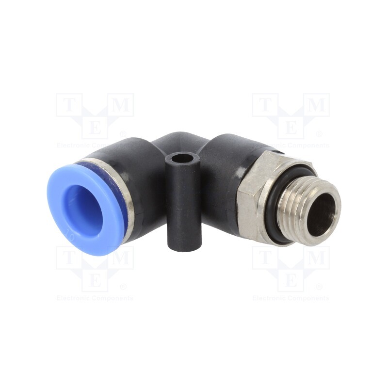 1 pcs x PNEUMAT-125.014-10 - Push-in fitting, angled, -0.95÷15bar, PBT, Thread: G 1/4', 0÷60°C
