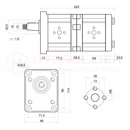 2-section left gear pump, 20 12 cm3 hydrolider