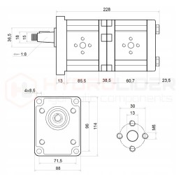 Gear pump, 2-section, left, 26, 10 cm3, hydrolider