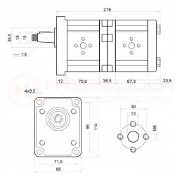 Gear pump, 2-section, left, 16 14 cm3, hydrolider