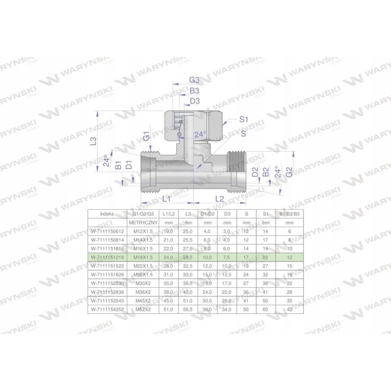 Symmetrical metric hydraulic tee bab m18