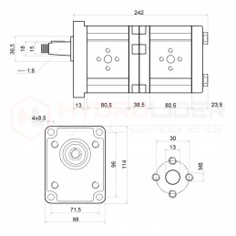 Gear pump, 2-section, left, 22 22 cm3, hydrolider