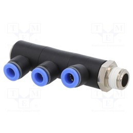 1 pcs x PNEUMAT-165.014-6 - Plug-in distributor, -0.95÷15bar, nickel plated brass,PBT