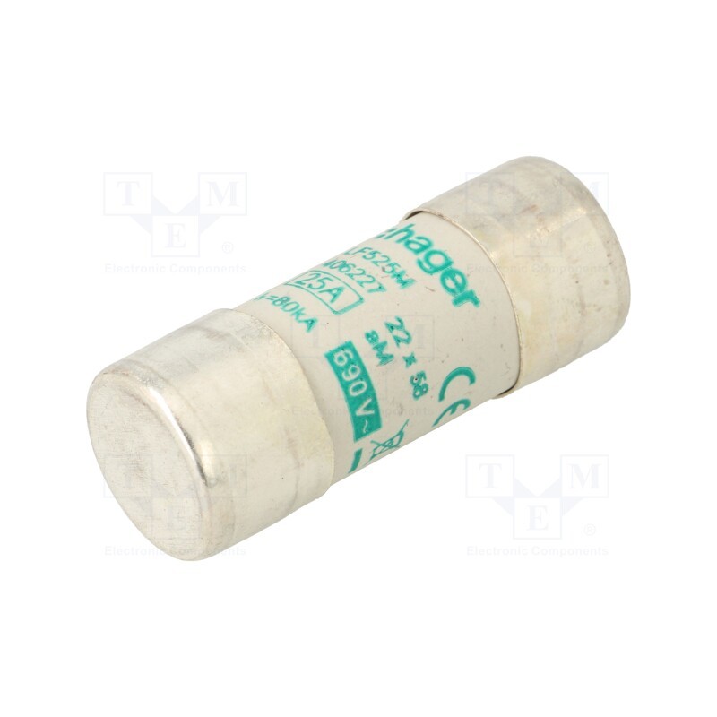 1 pcs x HAGER - LF525M - Fuse: fuse, aM, 25A, 690VAC, cylindrical,industrial, 22x58mm
