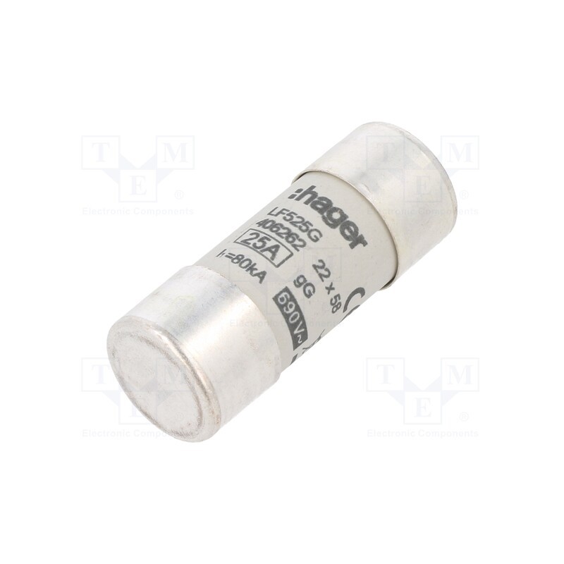 1 pcs x HAGER - LF525G - Fuse: fuse, gG, 25A, 690VAC, cylindrical,industrial, 22x58mm