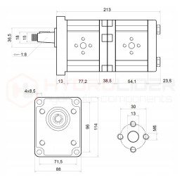 2-section left gear pump, 20 6 cm3 hydrolider