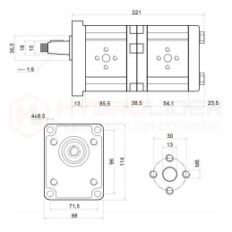 Gear pump, 2-section, left, 26, 6 cm3, hydrolider