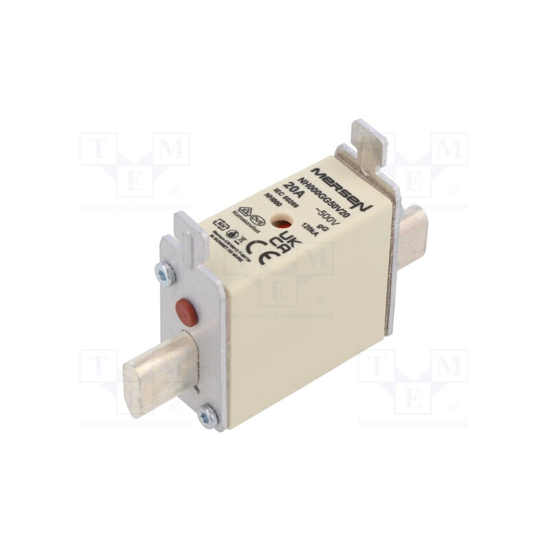 1 pcs x MERSEN - NH000GG50V20 - Fuse: fuse, gG, 20A, 500VAC, 250VDC, ceramic,industrial, NH000